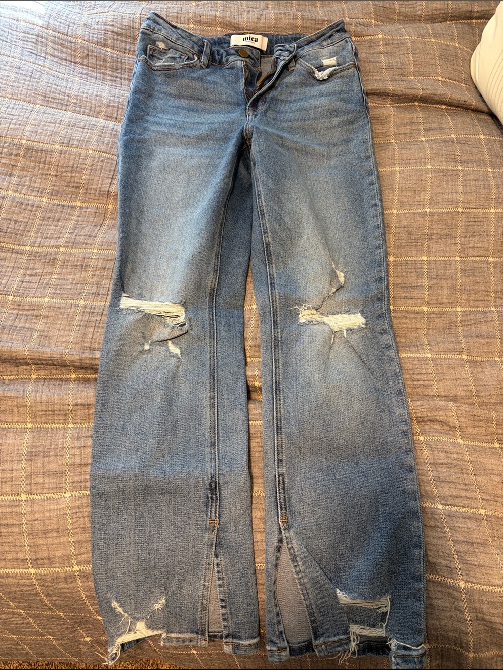 Mica Distressed Flare Jeans in Blue